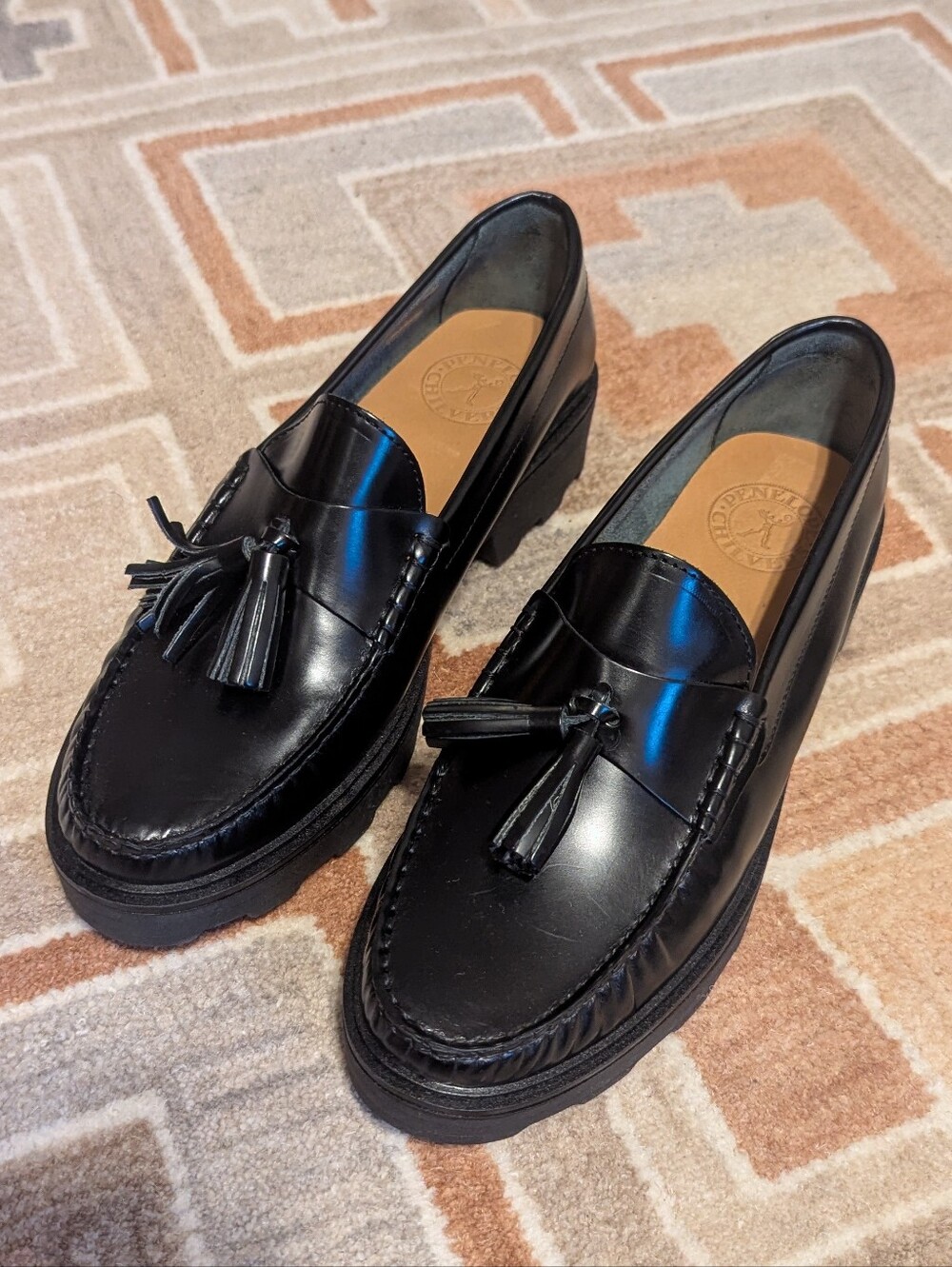 Penelope Chilvers Idler Tassel Loafer Size 41 Black Leather NWOT